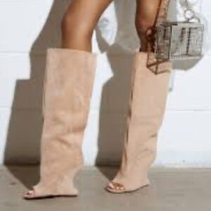 AZALEA WANG VINCENT NUDE FAUX SUEDE OPEN TOE BOOT - 8.5